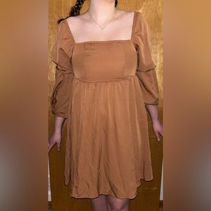 EXLURA orange/brown ruffle dress (size: s)